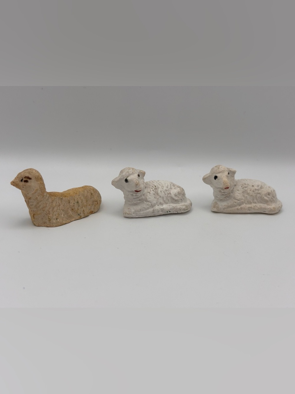 Set of 3 Vintage Chalkware Sheep and Camel Figurines Nativity Scene Craft Supply